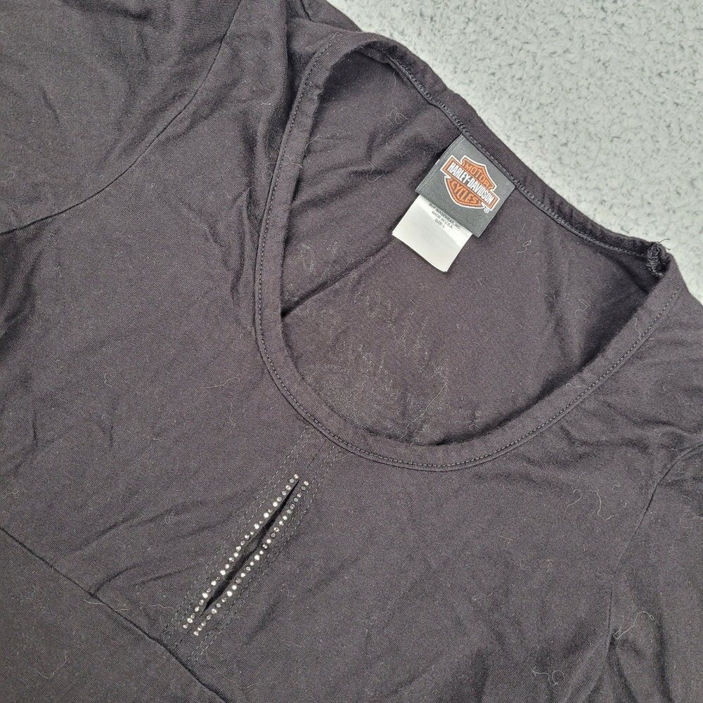 Harley Davidson Adirondack Long Sleeve Shirt Womens Large Black Eagle Rhinestone